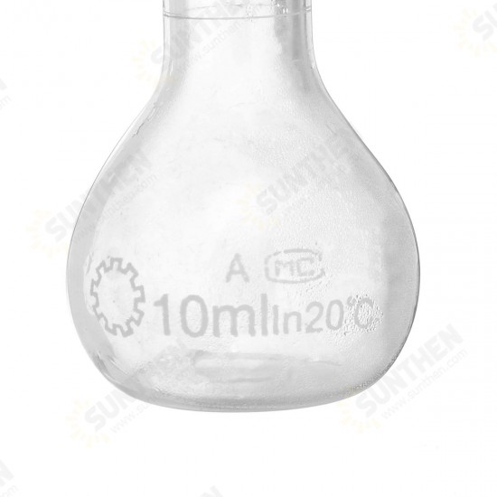 10mL Clear Glass Volumetric Flask w/ Glass Stopper Lab Chemistry Glassware