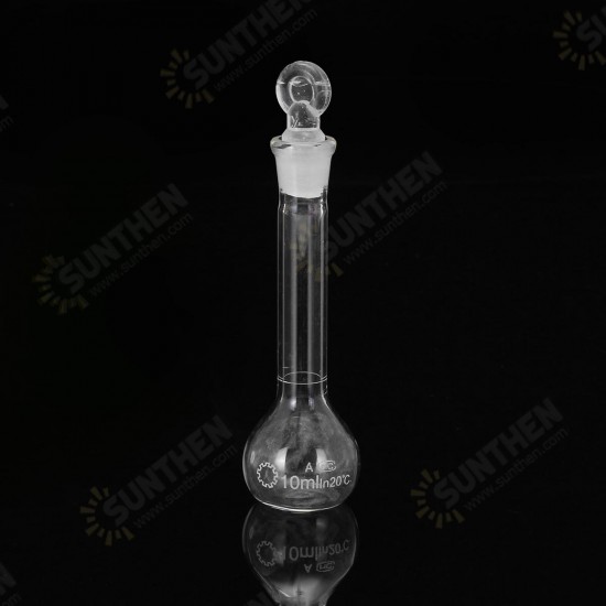 10mL Clear Glass Volumetric Flask w/ Glass Stopper Lab Chemistry Glassware