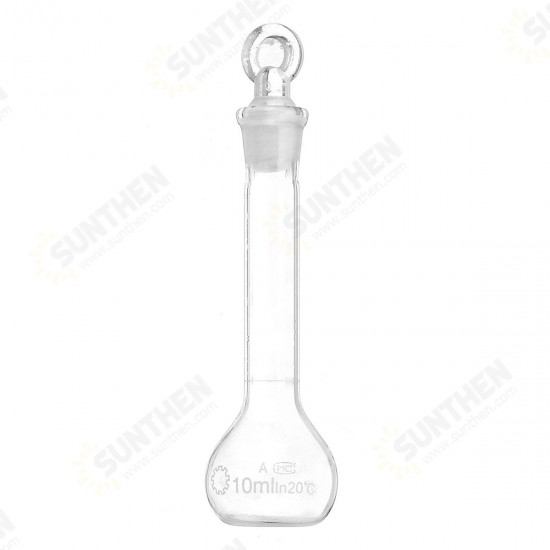 10mL Clear Glass Volumetric Flask w/ Glass Stopper Lab Chemistry Glassware