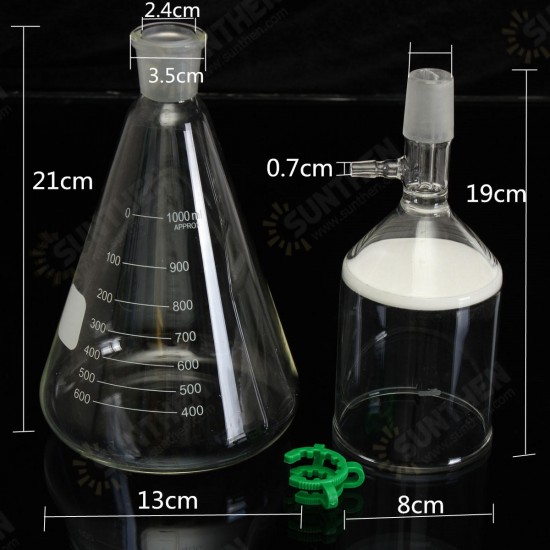 Glass Vaccum Suction Filter Filtration Kit 250ml Buchner Funnel 1000mL Conical Flask