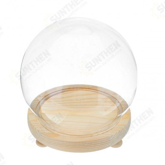 Round Decorative Transparent Glass Dome with Wooden Base Cloche Bell Jar