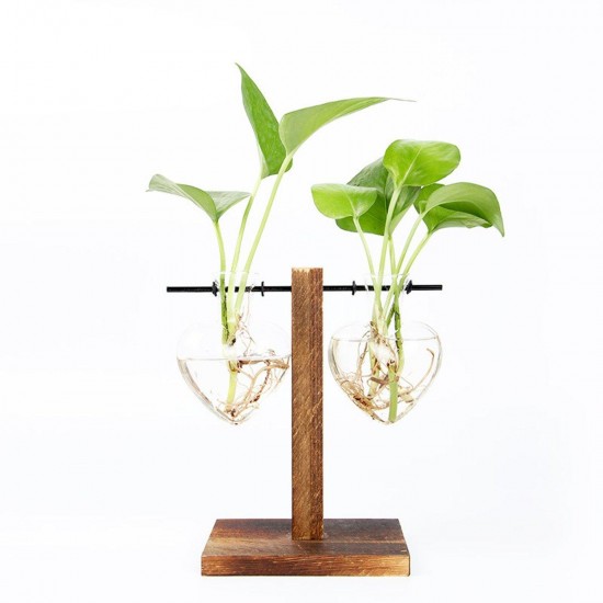 Vintage Glass Flower Vase Tabletop Plant Bonsai Decorative Hanging Flower Vase Wooden Tray Hydroponic System