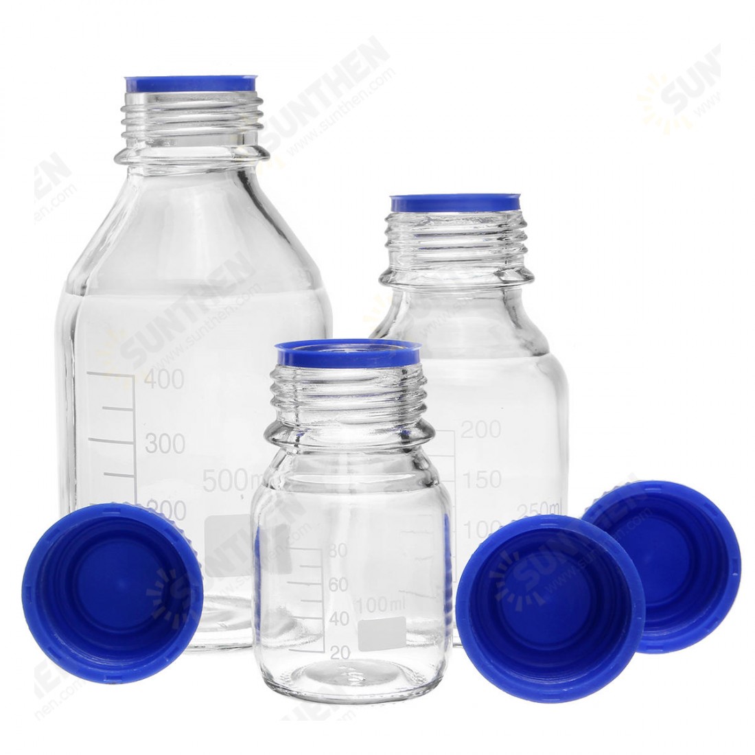 100/250/500mL Borosilicate Glass Clear Reagent Bottle Blue Screw Cap