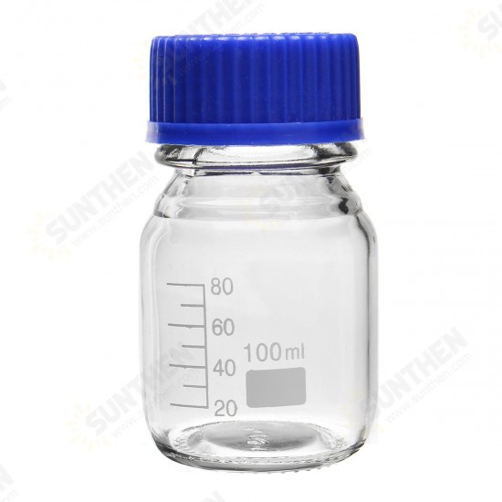 100/250/500mL Borosilicate Glass Clear Reagent Bottle Blue Screw Cap Lab Storage Bottle