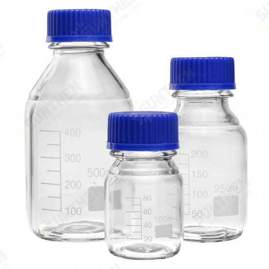 100/250/500mL Borosilicate Glass Clear Reagent Bottle Blue Screw Cap Lab Storage Bottle