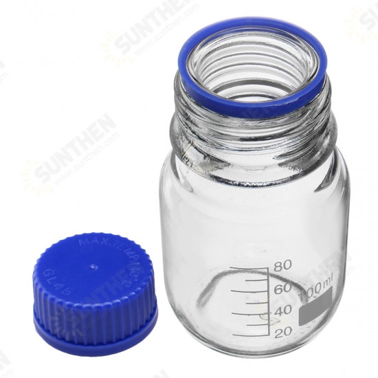 100/250/500mL Borosilicate Glass Clear Reagent Bottle Blue Screw Cap Lab Storage Bottle