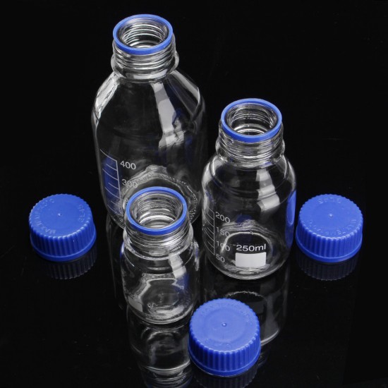 100/250/500mL Borosilicate Glass Clear Reagent Bottle Blue Screw Cap Lab Storage Bottle