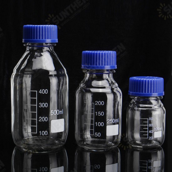 100/250/500mL Borosilicate Glass Clear Reagent Bottle Blue Screw Cap Lab Storage Bottle 100/250/500mL Borosilicate Glass Clear Reagent Bottle Blue Screw Cap Lab Storage Bottle