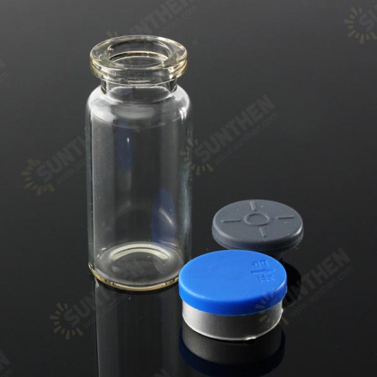 100Pcs 10mL Clear Glass Bottle Storage Vials w/ Stopper Flip Off Seals Aluminum Blue Caps