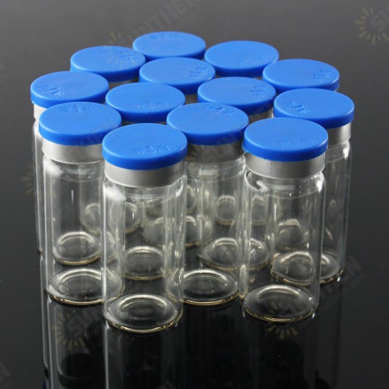 100Pcs 10mL Clear Glass Bottle Storage Vials w/ Stopper Flip Off Seals Aluminum Blue Caps