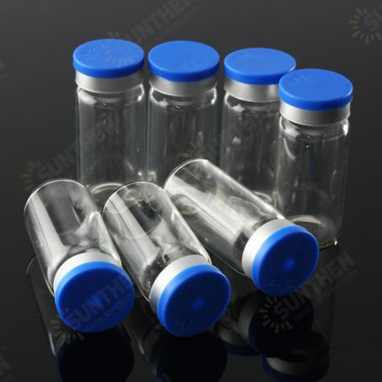 100Pcs 10mL Clear Glass Bottle Storage Vials w/ Stopper Flip Off Seals Aluminum Blue Caps