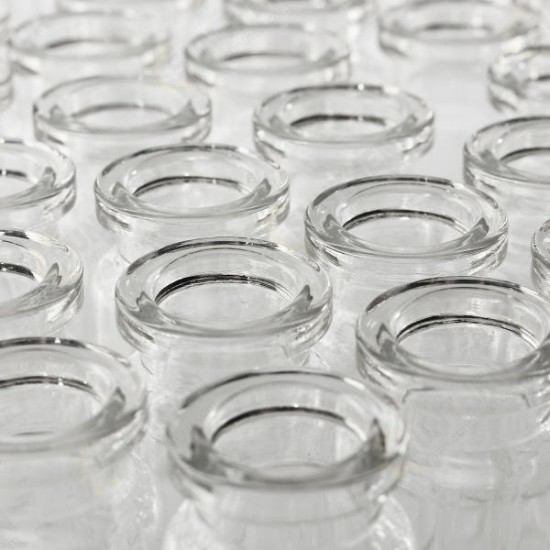 100Pcs 10mL Clear Glass Bottle Storage Vials w/ Stopper Flip Off Seals Aluminum Blue Caps