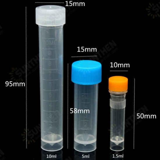 10pcs Graduated Plastic Cryovial Cryogenic Vial Test Tube Self Standing With Cap 1.5/5/10mL