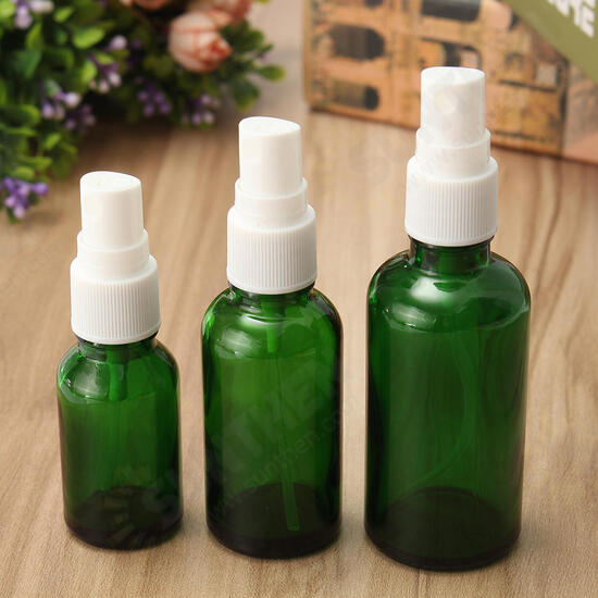 15/30/50ml Mini Green Spray Bottle Sprayer Refillable Container w/ Drop & Spray for Aromatherapy Perfume Essential Oi Travel