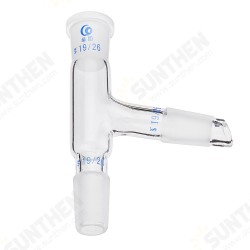 19/26 75 Degree Three-way Borosilicate Glass Distillation Adapter Connector Distilling Tube w/ Standard Ground Taper Joints 19/26 75 Degree Three-way Borosilicate Glass Distillation Adapter Connector Distilling Tube w/ Standard Ground Taper Joints