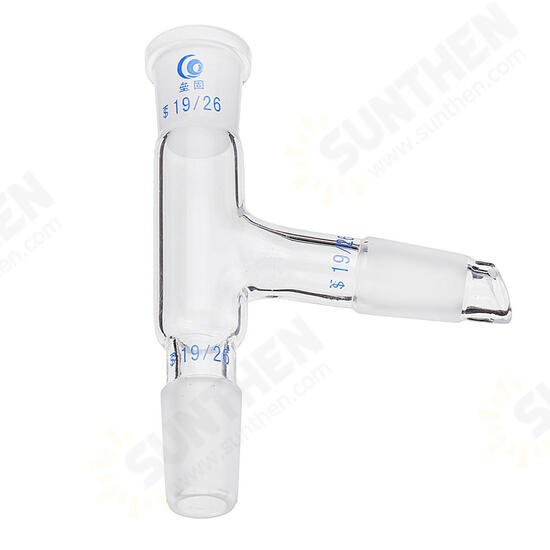 19/26 75 Degree Three-way Borosilicate Glass Distillation Adapter Connector Distilling Tube w/ Standard Ground Taper Joints