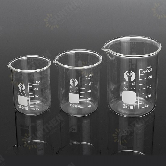 3Pcs 100ml 150ml 250ml Beaker Set Graduated Borosilicate Glass Beaker Volumetric Measuring Lab Glassware