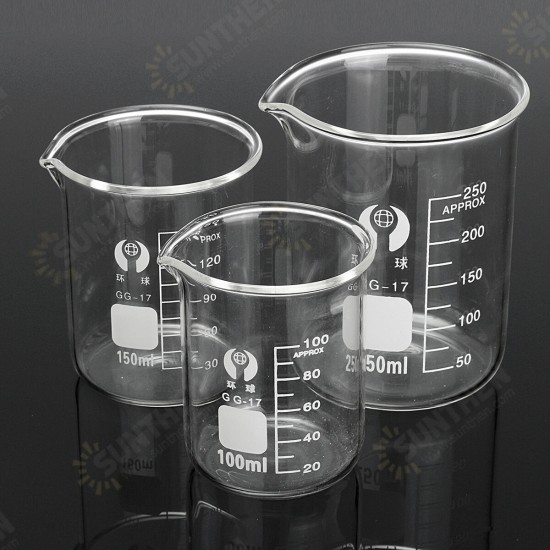 3Pcs 100ml 150ml 250ml Beaker Set Graduated Borosilicate Glass Beaker Volumetric Measuring Lab Glassware