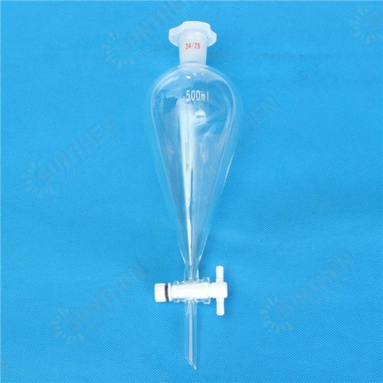 500mL 24/29 Joint Lab Glass Pear Shape Separatory Funnel with PTFE Stopcock 500mL 24/29 Joint Lab Glass Pear Shape Separatory Funnel with PTFE Stopcock