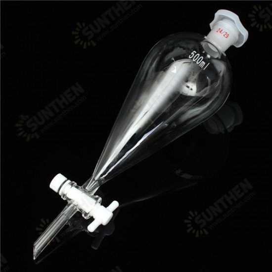 500mL 24/29 Joint Lab Glass Pear Shape Separatory Funnel with PTFE Stopcock 500mL 24/29 Joint Lab Glass Pear Shape Separatory Funnel with PTFE Stopcock