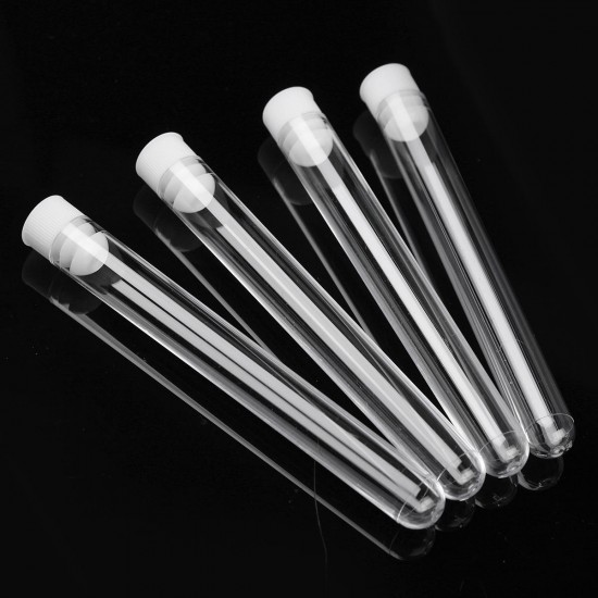 50Pcs 12x100mm Clear Plastic Test Laboratory Tubes Container with White Push Caps