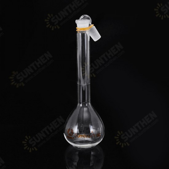 50mL Clear Glass Volumetric Flask w/ Glass Stopper Lab Chemistry Glassware