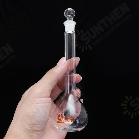 50mL Clear Glass Volumetric Flask w/ Glass Stopper Lab Chemistry Glassware