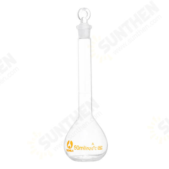 50mL Clear Glass Volumetric Flask w/ Glass Stopper Lab Chemistry Glassware