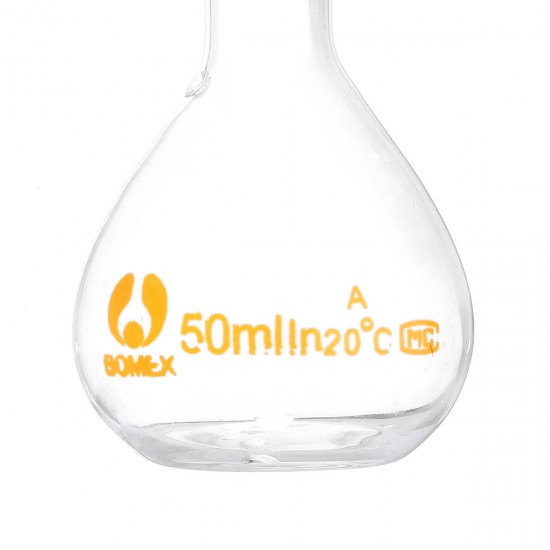 50mL Clear Glass Volumetric Flask w/ Glass Stopper Lab Chemistry Glassware