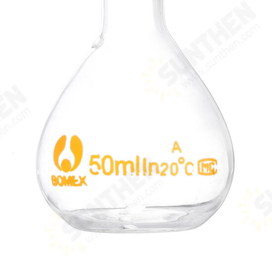 50mL Clear Glass Volumetric Flask w/ Glass Stopper Lab Chemistry Glassware