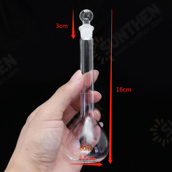 50mL Clear Glass Volumetric Flask w/ Glass Stopper Lab Chemistry Glassware