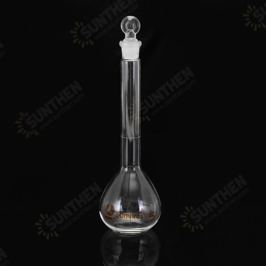 50mL Clear Glass Volumetric Flask w/ Glass Stopper Lab Chemistry Glassware