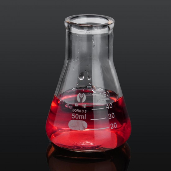 50mL Lab Glass Erlenmeyer Conical Flask Bottle w/ Rim Borosilicate Laboratory Glassware