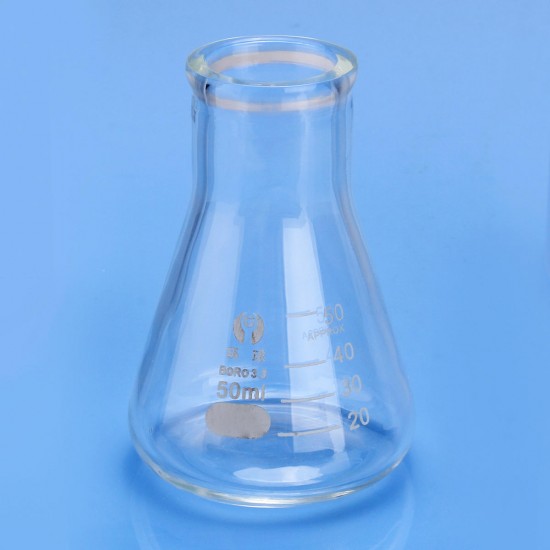 50mL Lab Glass Erlenmeyer Conical Flask Bottle w/ Rim Borosilicate Laboratory Glassware