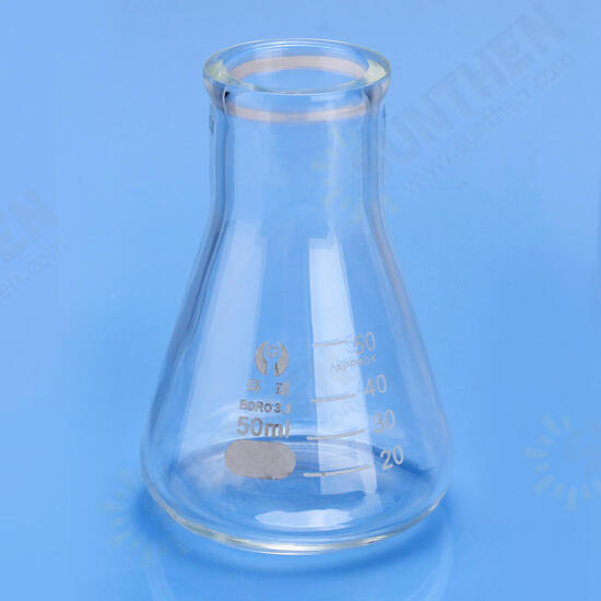 50mL Lab Glass Erlenmeyer Conical Flask Bottle w/ Rim Borosilicate Laboratory Glassware