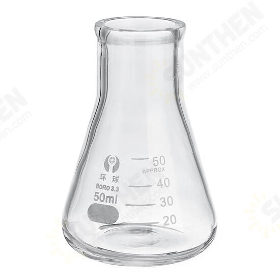 50mL Lab Glass Erlenmeyer Conical Flask Bottle w/ Rim Borosilicate Laboratory Glassware