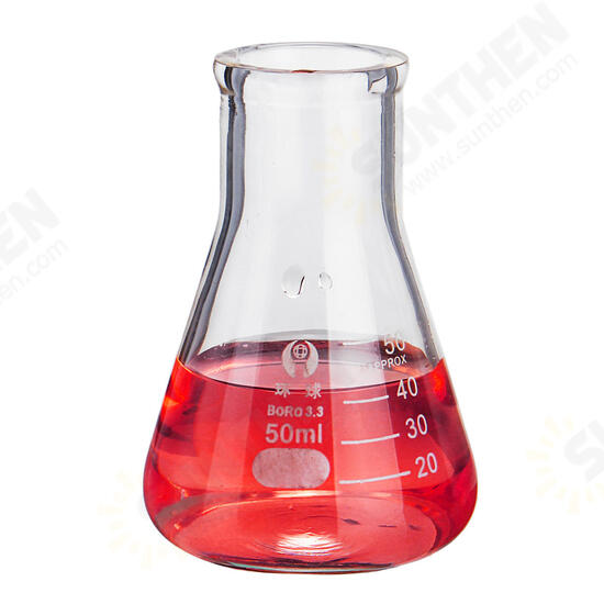 50mL Lab Glass Erlenmeyer Conical Flask Bottle w/ Rim Borosilicate Laboratory Glassware