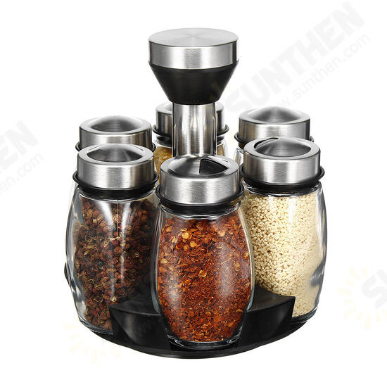 Rotatable Spice Kitchen Storage Rack Stand Holder + 6 Bottles Seasoning Organizer Shelf