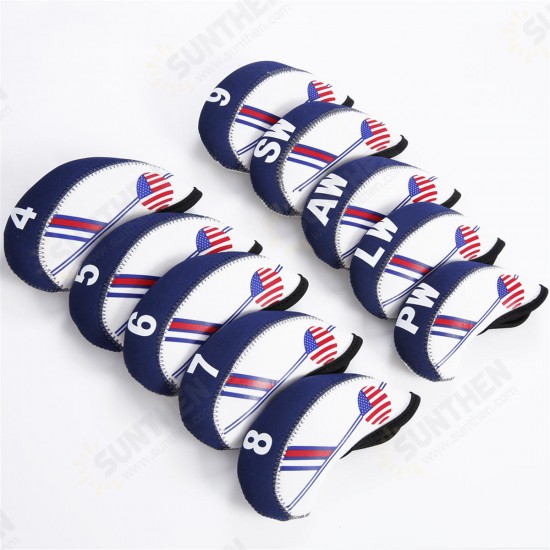 10Pcs/set Golf Club Iron Head Cover Headcover Neoprene Protect Set National Flag Headcover