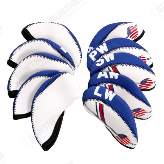 10Pcs/set Golf Club Iron Head Cover Headcover Neoprene Protect Set National Flag Headcover