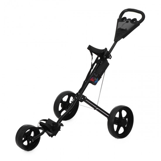 3 Wheel Folding Golf Cart Pull Push Trolley with Scorecard Cup Holder Foot Brake Outdoor Sport
