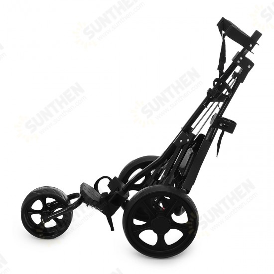 3 Wheel Folding Golf Cart Pull Push Trolley with Scorecard Cup Holder Foot Brake Outdoor Sport