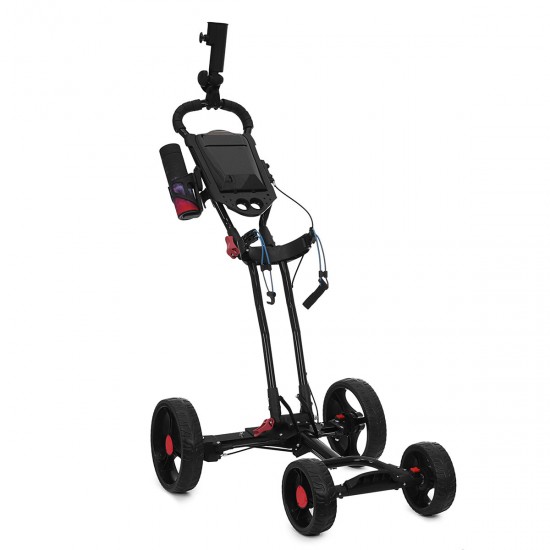 4 Wheel Folding Golf Pull Push Cart Golf Trolley Golf Bag with Umbrella Cup Holder Outdoor Team Sport