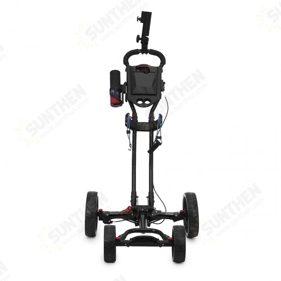 4 Wheel Folding Golf Pull Push Cart Golf Trolley Golf Bag with Umbrella Cup Holder Outdoor Team Sport