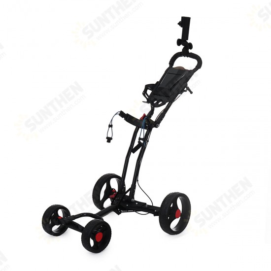 4 Wheel Folding Golf Pull Push Cart Golf Trolley Golf Bag with Umbrella Cup Holder Outdoor Team Sport