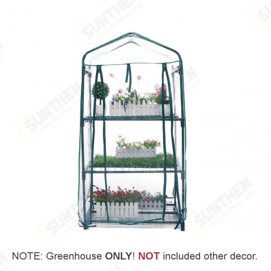 Mini Greenhouse AUEDW 3 Shelves Indoor/Outdoor Greenhouse with Zippered Cover and Metal Shelves for Growing Vegetables, Flowers and Seedlings Planting Grow Box