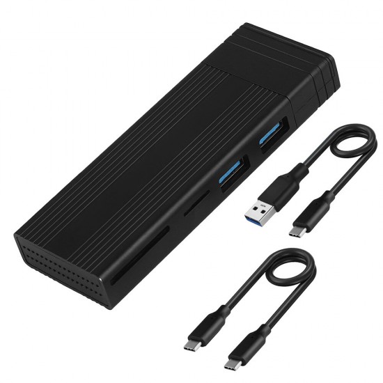 M2 SSD Hard Drive Enclosure Case M.2 NVMe/SATA 2TB External Portable Hard Drive Box SD/TF Card Reader Port with Type-C USB2.0 Cable