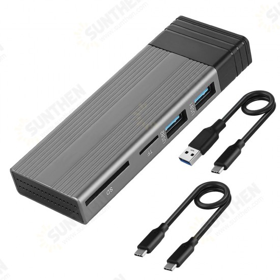 M2 SSD Hard Drive Enclosure Case M.2 NVMe/SATA 2TB External Portable Hard Drive Box SD/TF Card Reader Port with Type-C USB2.0 Cable