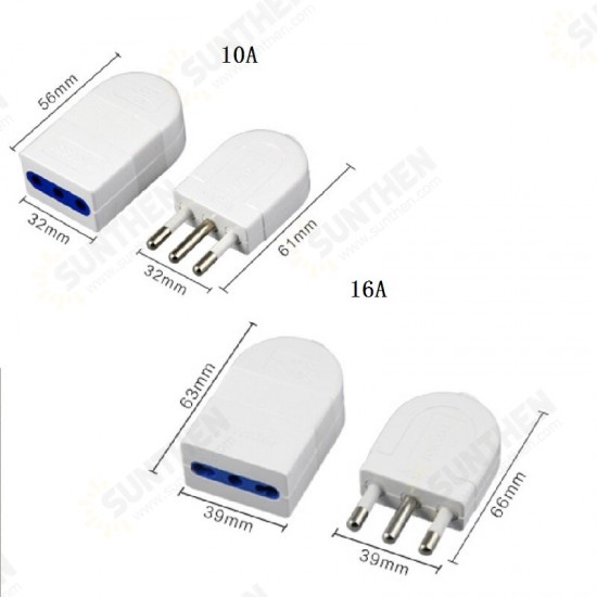 Italian Standard 10A/16A Small Italian Power Plug Male Socket Female Socket 3 Round Pin Converter Adaptor Detachable Italy Plug