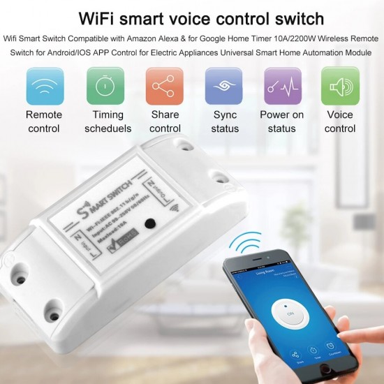 Tuya WiFi Switch Smart Wireless Light Switch Remote Control Universal DIY Module for Smart Home Automation Solution work with Smart Life Tuya APP Support Alexa Google Home